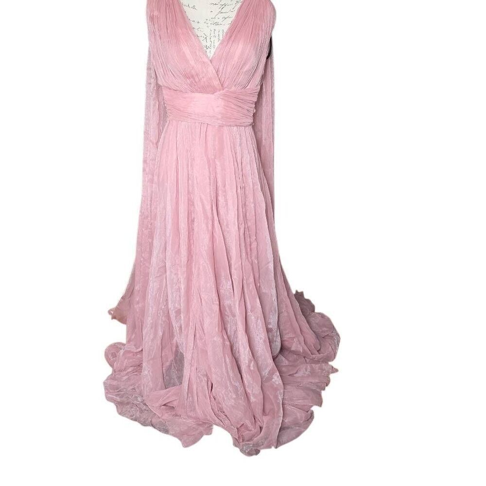 Tarik Ediz Women's Size 44 (12-14) Pink Rose Beaded Mesh Back Formal Dress